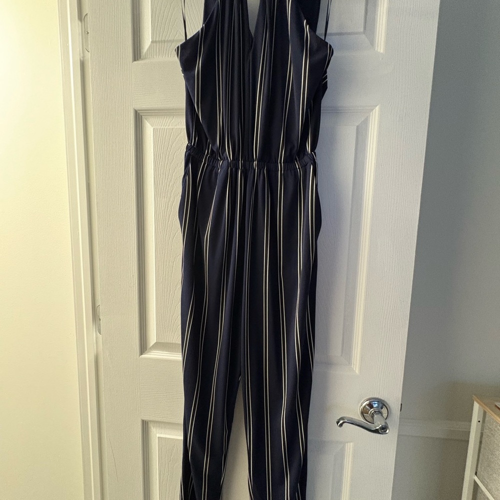 Express Navy and White Striped Jumpsuit